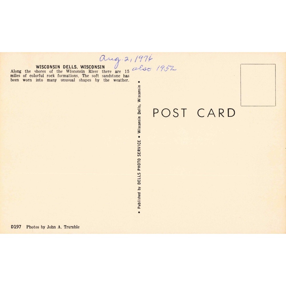 Vintage Wisconsin Dells Postcard Sandstone Rock Formations John A Trumble D197 - Picture 2 of 2